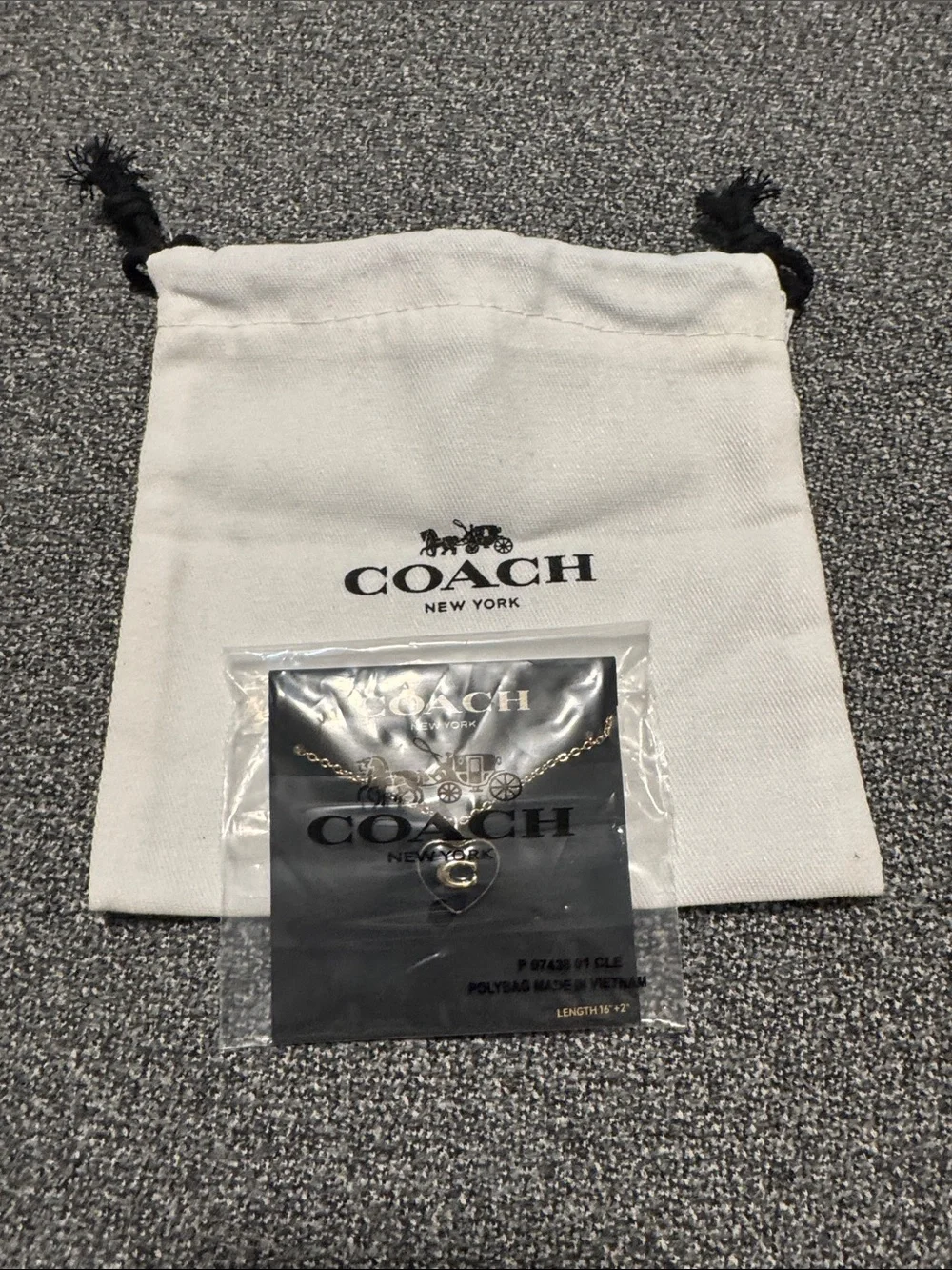 Coach Gold-Tone Heart Charm Necklace with Branded Pouch - Gold